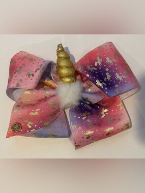 Jojo Siwa Unicorn Gradient Pink & Purple Kids Big Hair Bow with Gold Horn Accent